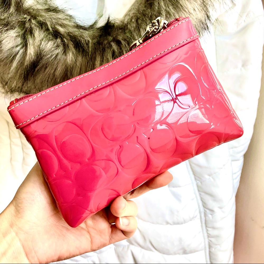 Coachauthentic Pink Pattern Leather Wristlet - image 2